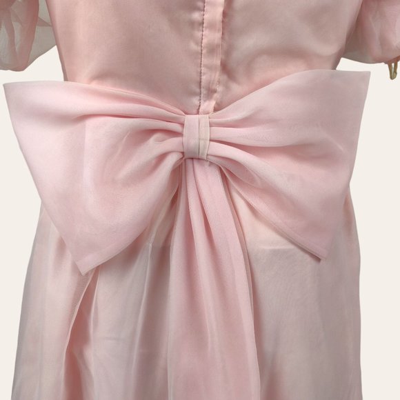 Vintage 1960s Sheer Pink Party Dress Prom Dress MOD MCM Puff Sleeves Lace Prince - Picture 10 of 14